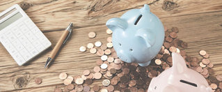 Frühzeitig mit Bausparen starten um den Einzug in die erste Wohnung, ob Miete oder Kauf, einfacher finanzieren zu können. Zwei Sparschweine symbolisiere das Sparen und die Nutzung von Fördermitteln wie staatlichen Zulagen oder Jugendbonus.