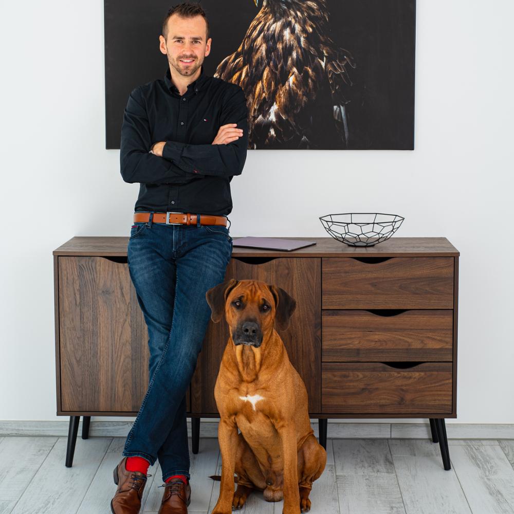 Unser Büro-Ridgeback in Funktion als Pausencoach und treuer Begleiter.